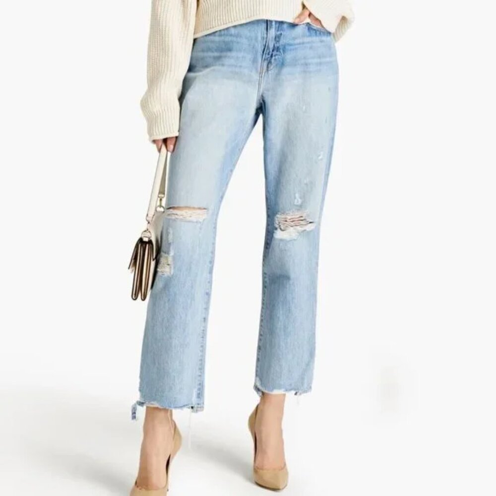 JONATHAN SIMKHAI Jeans Womens 25 Light Wash Distressed Organic USA Raw Hem
